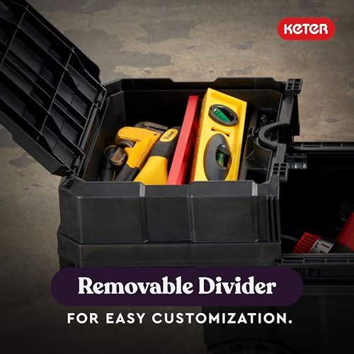 Keter Masterloader Resin Rolling Tool Box with Locking System and Removable Bins ?C Perfect Organization and Storage Chest for Power Drill, Tape Measure, and Screwdriver Set, Black - Image 9