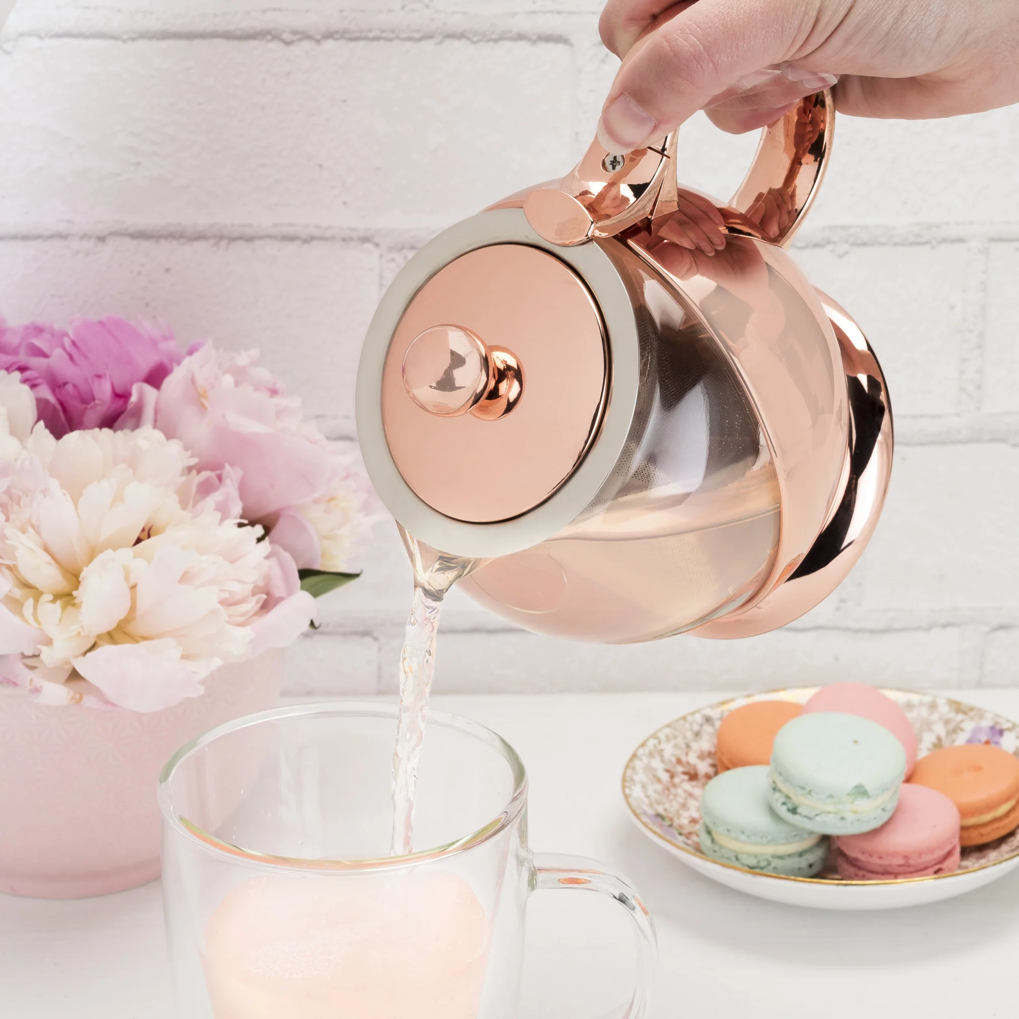 Pinky Up Rose Gold Wrapped Teapot – Tea Clear Glass Pot with Infuser Strainer and Tea Kettle for Loose Tea, 24 Oz - Image 5